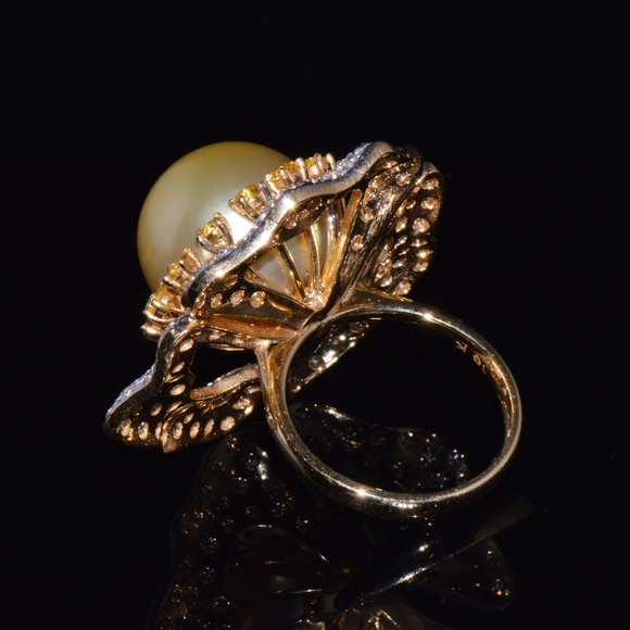 CERTIFIED NATURAL 26CTS VS F DIAMOND 15MM SOUTH SEA PEARL SAPPHIRE 18K GOLD RING - Picture 7 of 14